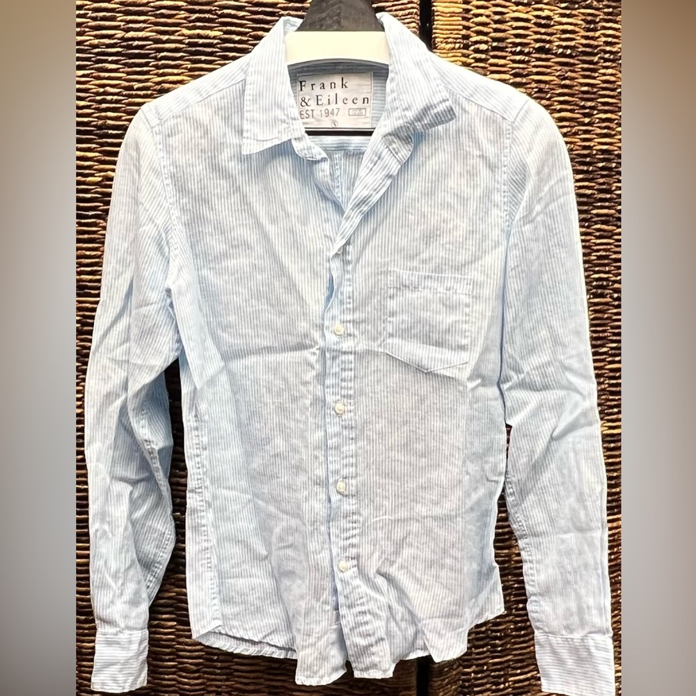 Frank & Eileen‎ Womens Light Blue Striped Shirt- Barry, Size: Small
